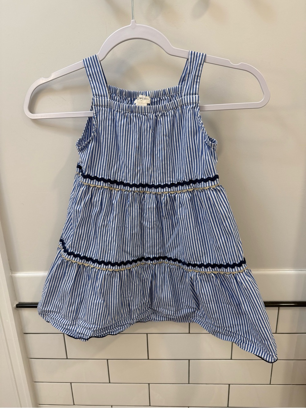 Girls Blue Striped Sundress with Trim